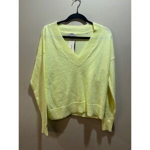 Peyton‎ Jensen Izzie V-Neck Pullover Sweater Neon Yellow Ribbed Knit Soft Size S